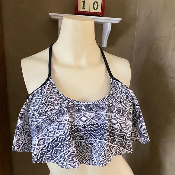 Arizona Aztec Flutter Strappy Back Bikini Top women’s size L Black White - Picture 3 of 8